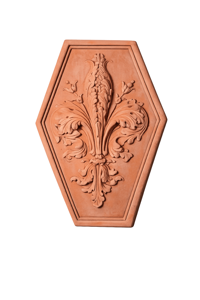 Relief mural en terre cuite d’Impruneta avec lys florentin